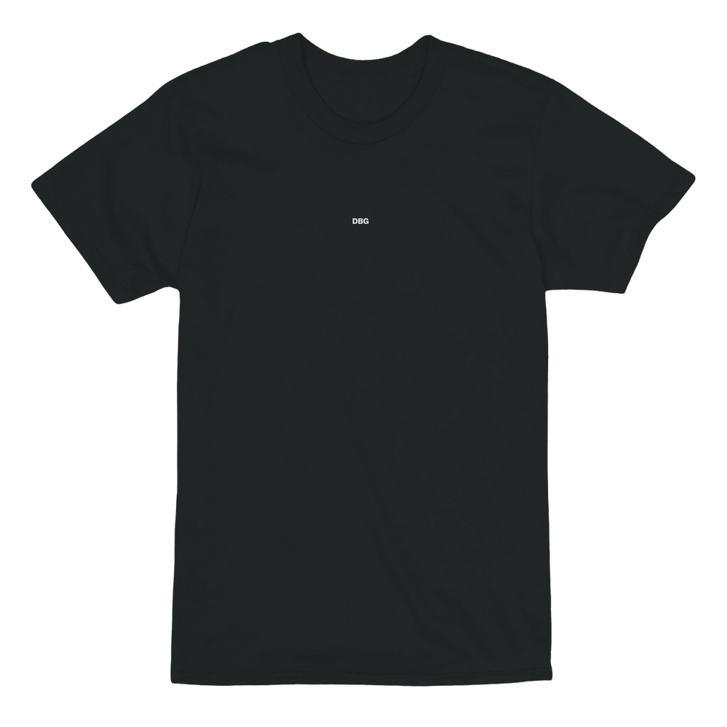 Front BORN TO MOG, FORCED TO COPE graphic tee with white text print by DBG Apparel