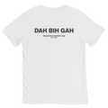 White DAH BIH GAH meme graphic t-shirt with dark back print by DBG Apparel